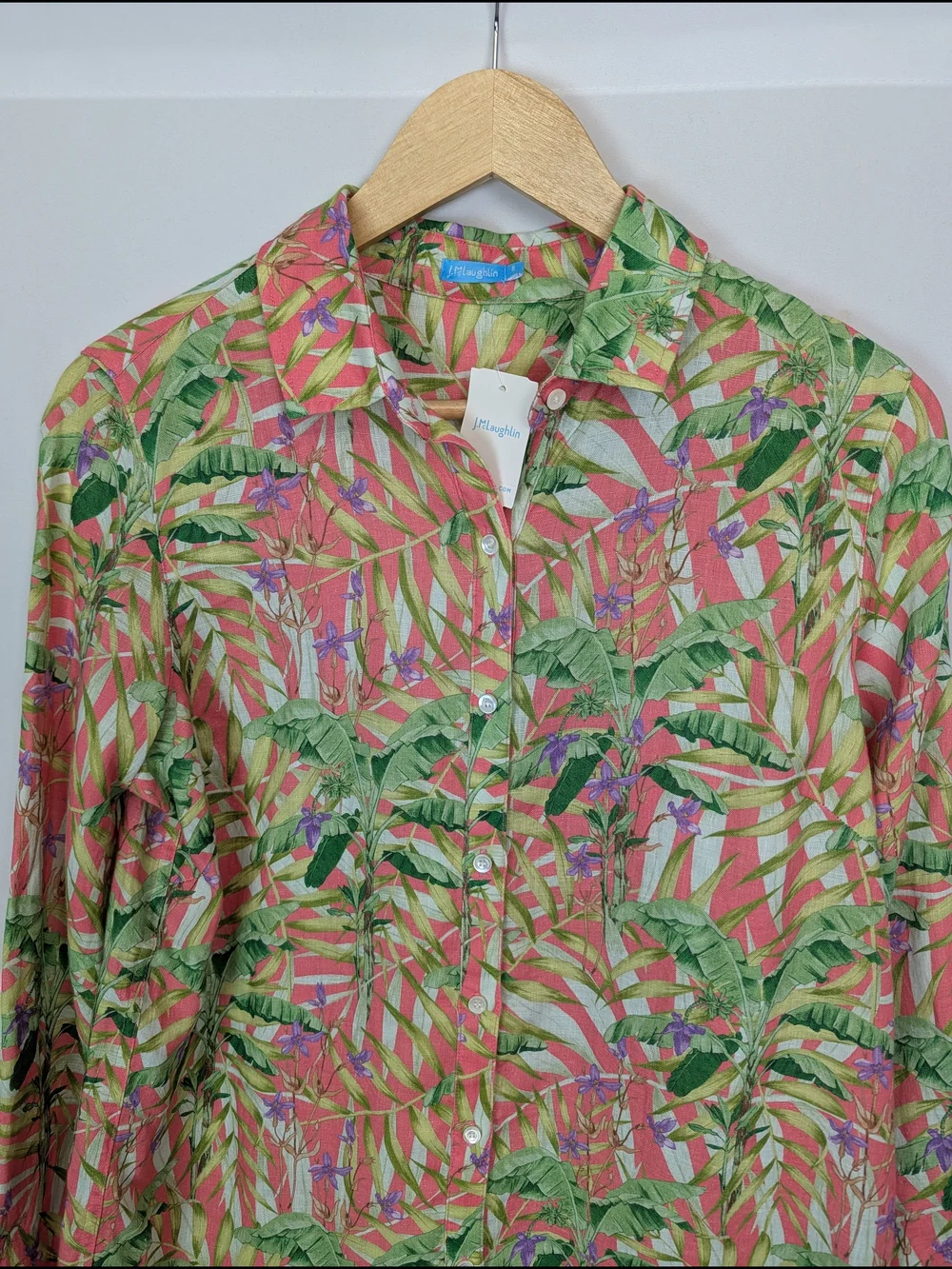 J.McLaughlin Britt Linen Button-Up Blouse Tropical - Picture 4 of 8